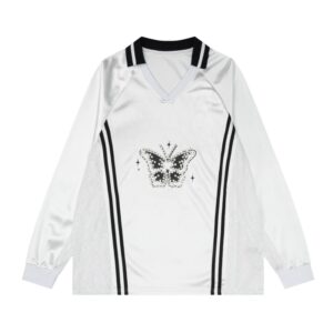 Rhinestone-Embellished Cutout V-Neck Long-Sleeve Top — White