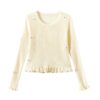 Long-Sleeve Top With Floral And Pearl Embellishments — Pale Yellow