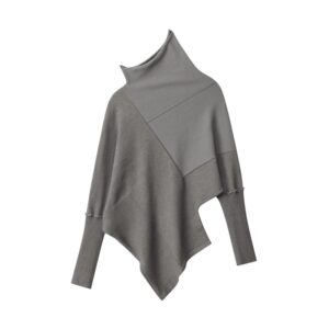 Asymmetrical Half-Turtleneck Knit Long Sleeve Top