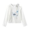 Chic Butterfly Print Long-Sleeve Top With Tie Detail — White
